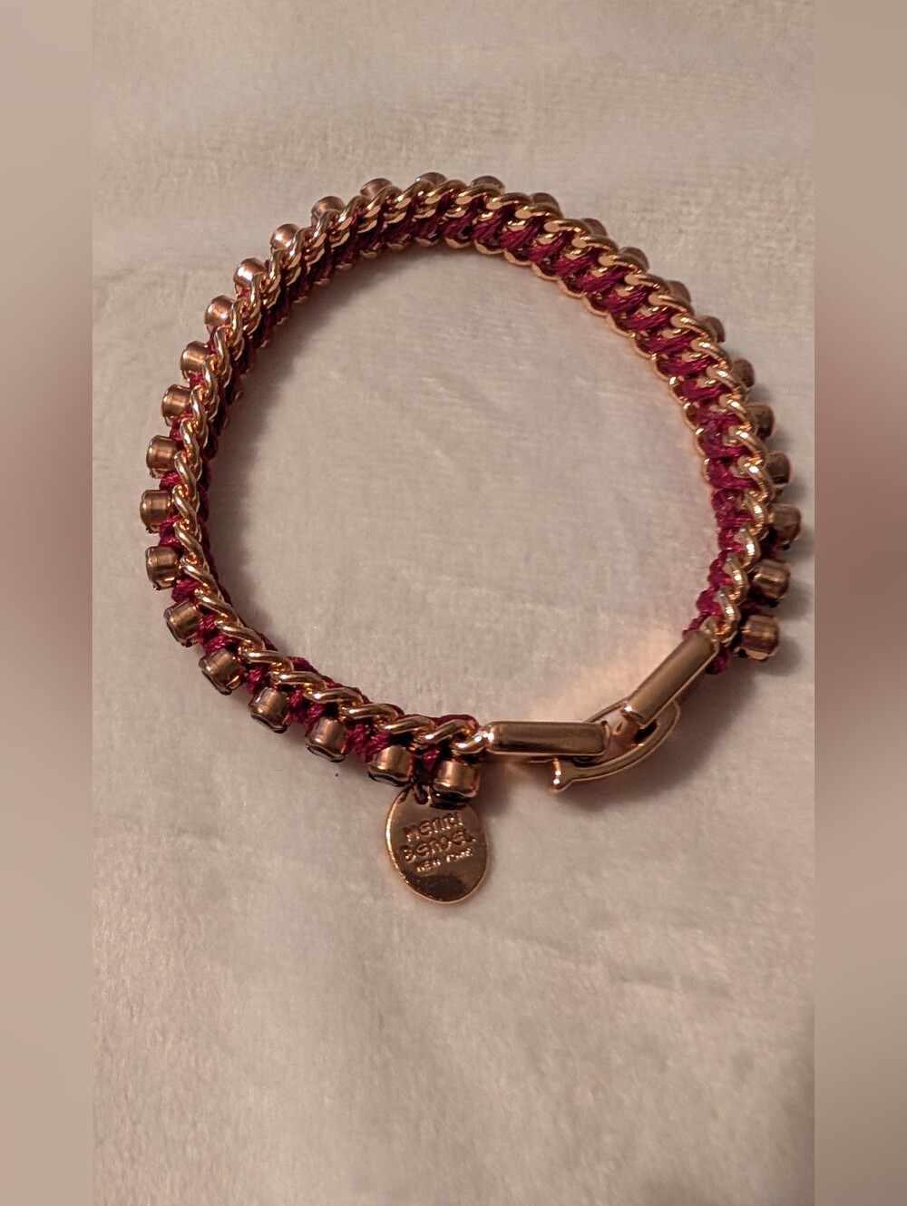 Henri Bendel Woven Chain Link Bracelet Rose Gold Burgundy EUC